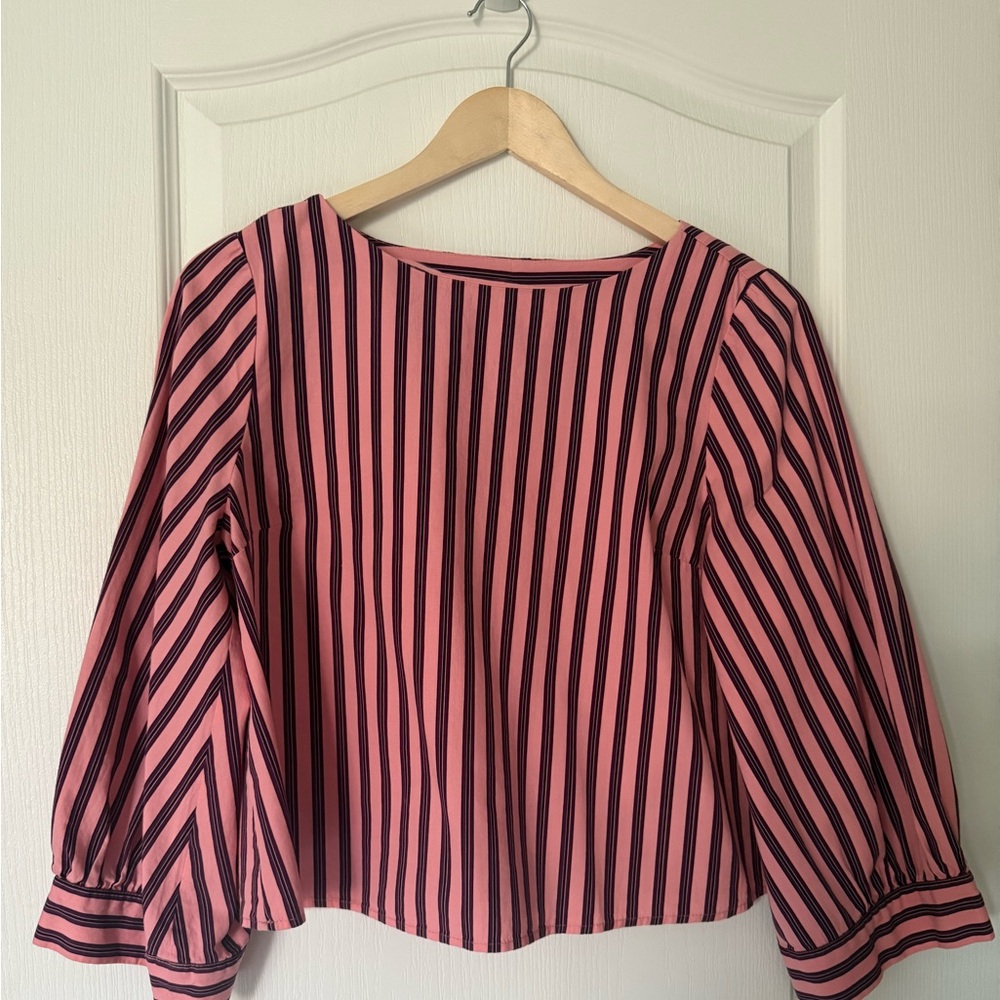 TopShop | Pink and Purple Striped Blouse with Balloon Sleeves
